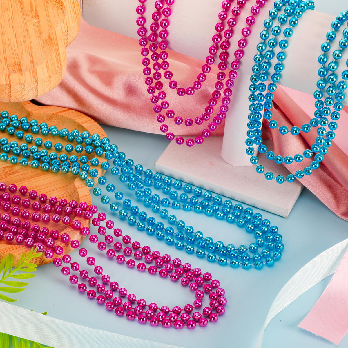 EOBOH 72PCS Bead Necklace, Silver Christmas Bead Necklace Party Favors Bulk, 33" Xmas Necklaces Stuff, Festival Events Parade Throw Accessories for Xmas Mardi Gras Wedding Birthday Celebrations Decor