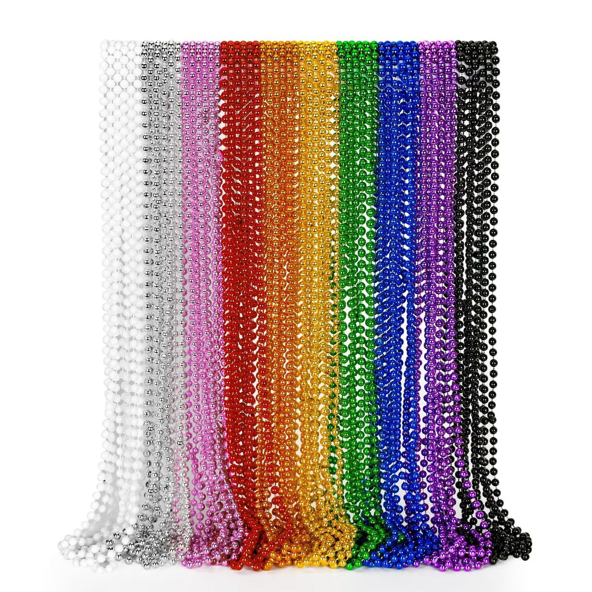 EOBOH 72PCS Bead Necklace, Silver Christmas Bead Necklace Party Favors Bulk, 33" Xmas Necklaces Stuff, Festival Events Parade Throw Accessories for Xmas Mardi Gras Wedding Birthday Celebrations Decor