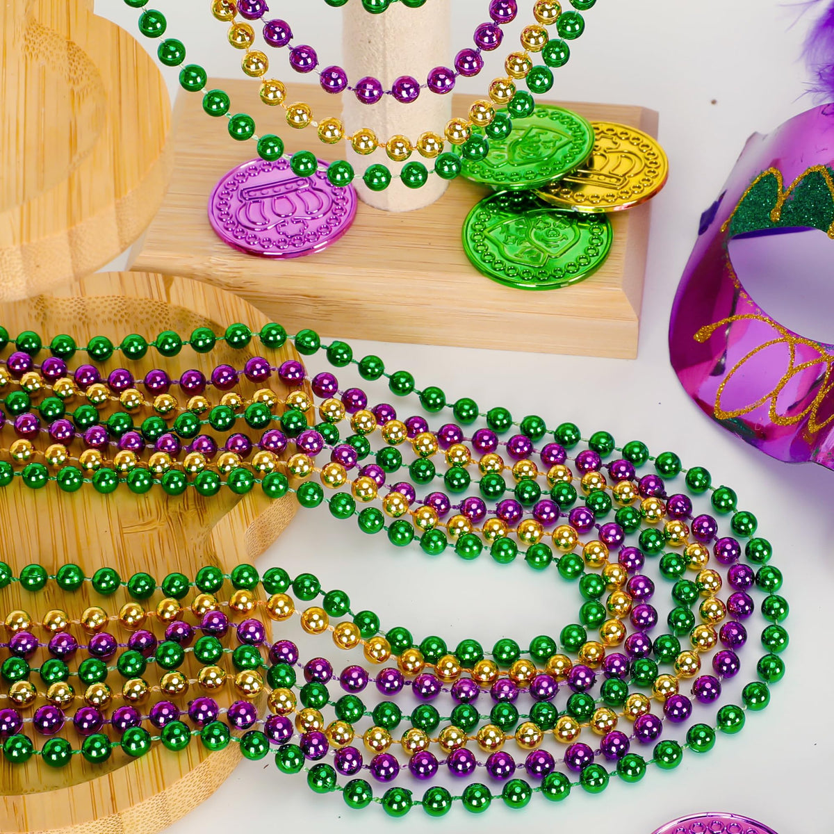 EOBOH 72PCS Bead Necklace, Silver Christmas Bead Necklace Party Favors Bulk, 33" Xmas Necklaces Stuff, Festival Events Parade Throw Accessories for Xmas Mardi Gras Wedding Birthday Celebrations Decor