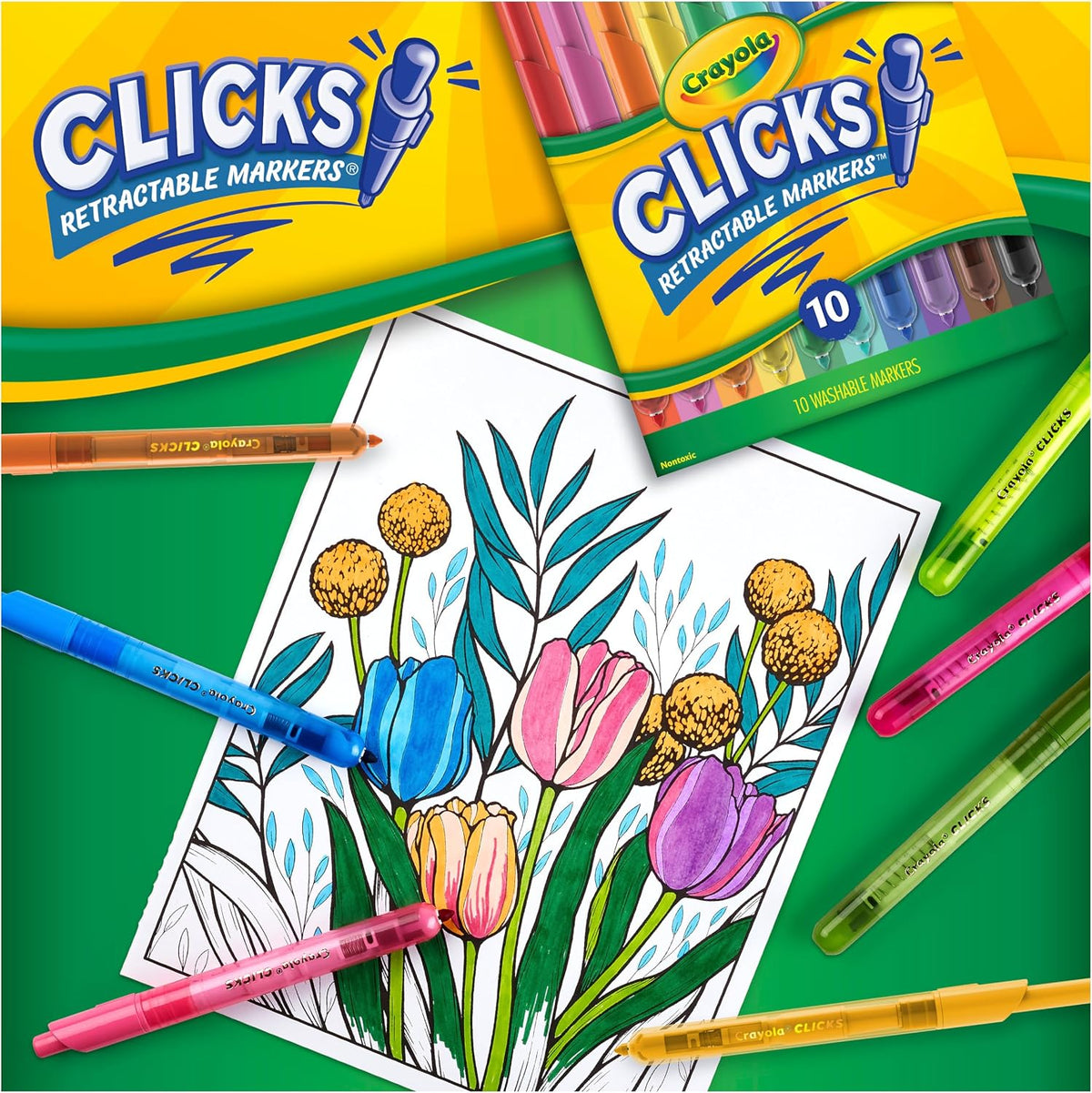 Crayola Clicks Retractable Tip Markers (10ct), Washable Cone Tip Art Marker Set, Cute Aesthetic School Supplies, Classroom Must Haves, Ages 8+