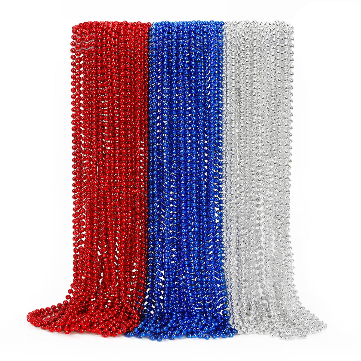 EOBOH 72PCS Bead Necklace, Silver Christmas Bead Necklace Party Favors Bulk, 33" Xmas Necklaces Stuff, Festival Events Parade Throw Accessories for Xmas Mardi Gras Wedding Birthday Celebrations Decor