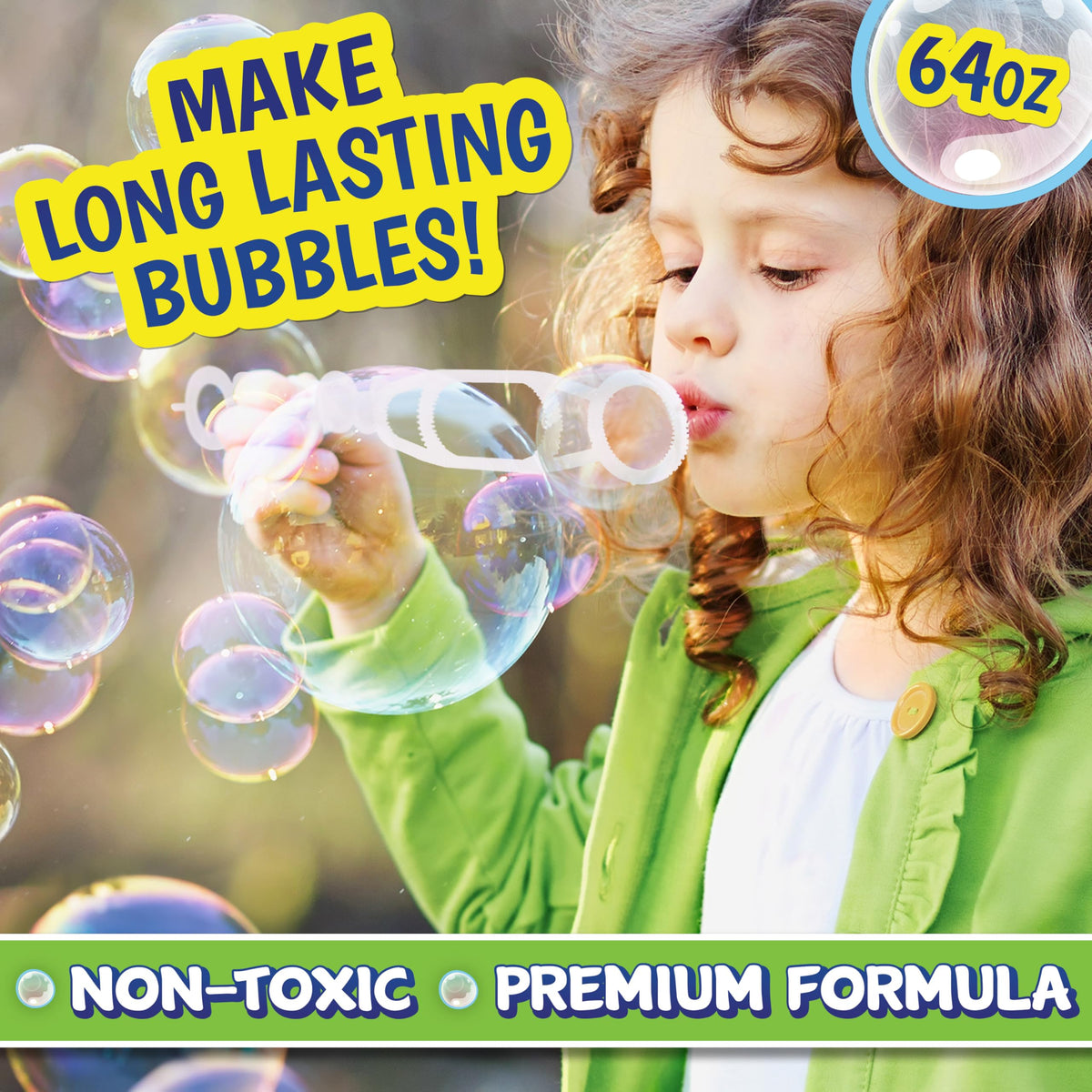 Sunny Days Entertainment Bubble Solution Refill with Wand 64oz Non Toxic Dye Free (1/2 Gallon), Kids Easy Grip Bottle Refill for Bubble Machine, Bubble Wands, Bubble Toys, Pack of 6