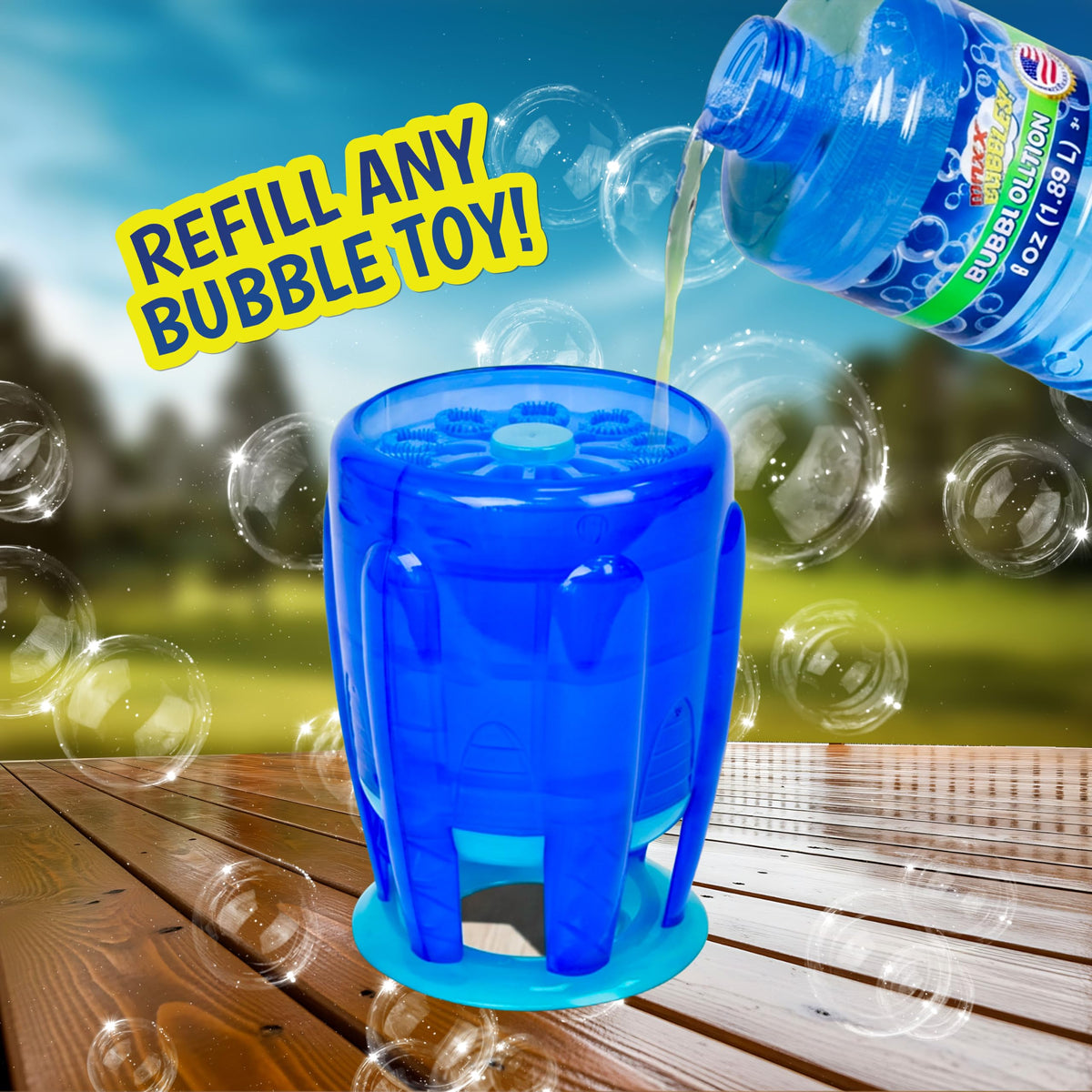 Sunny Days Entertainment Bubble Solution Refill with Wand 64oz Non Toxic Dye Free (1/2 Gallon), Kids Easy Grip Bottle Refill for Bubble Machine, Bubble Wands, Bubble Toys, Pack of 6