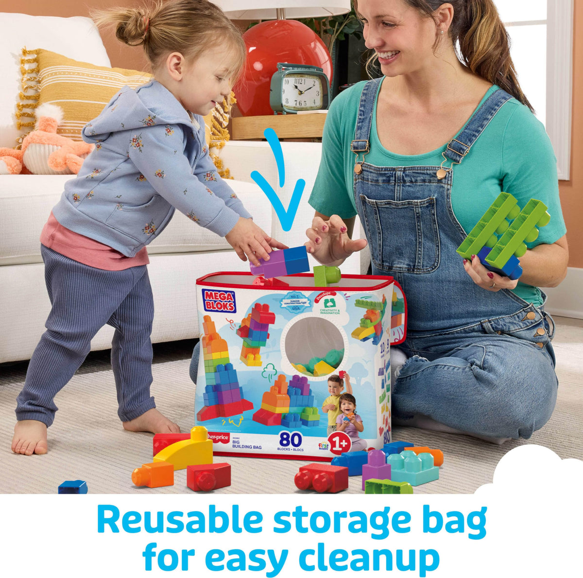 MEGA BLOKS First Builders Big Building Bag Toddler Blocks Toy Pink