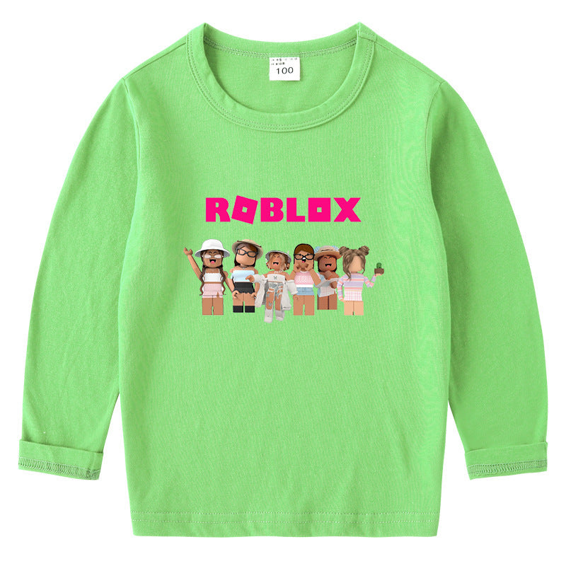 Children's cotton T-shirt with round neck and long sleeved base