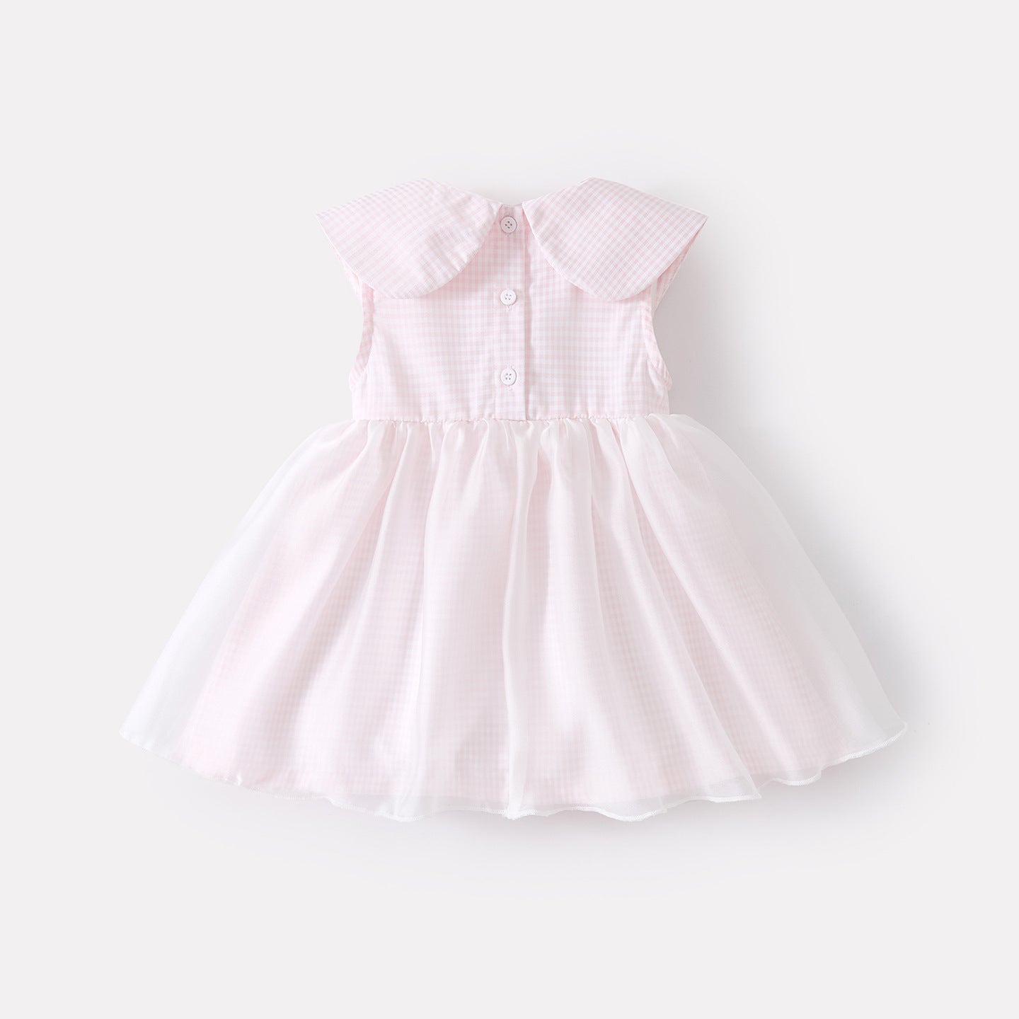 Grid Mesh Dress for Baby Girls Sweet Heart-shaped Bow Sleeveless Dress