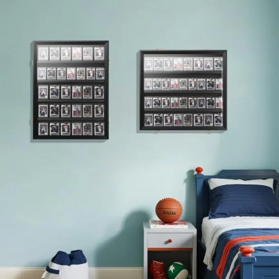 35 Graded Sports Card Display Case - Baseball Card Display Frame Lockable for Football Basketball Hockey and Trading Cards - UV