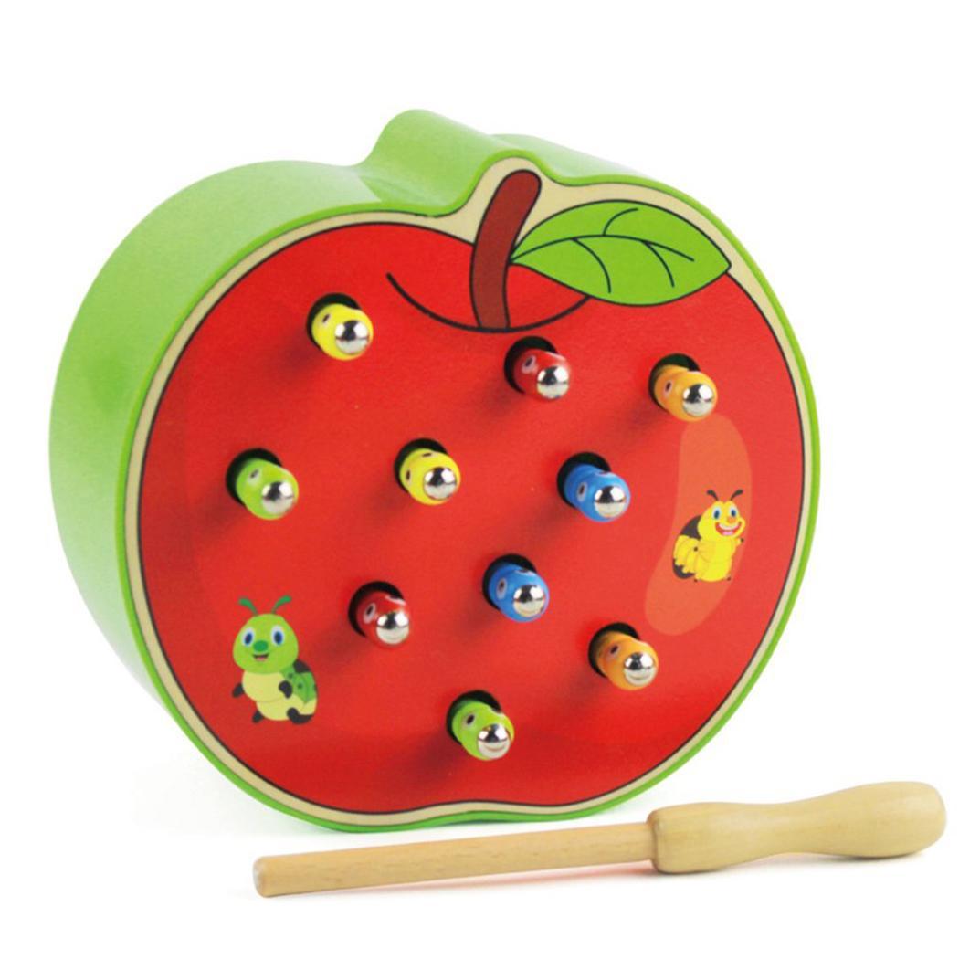 New Fruit Shape Kids Wooden Toys Catch Worms Games with Magnetic Stick Montessori Educational Creature Blocks Interactive Toys