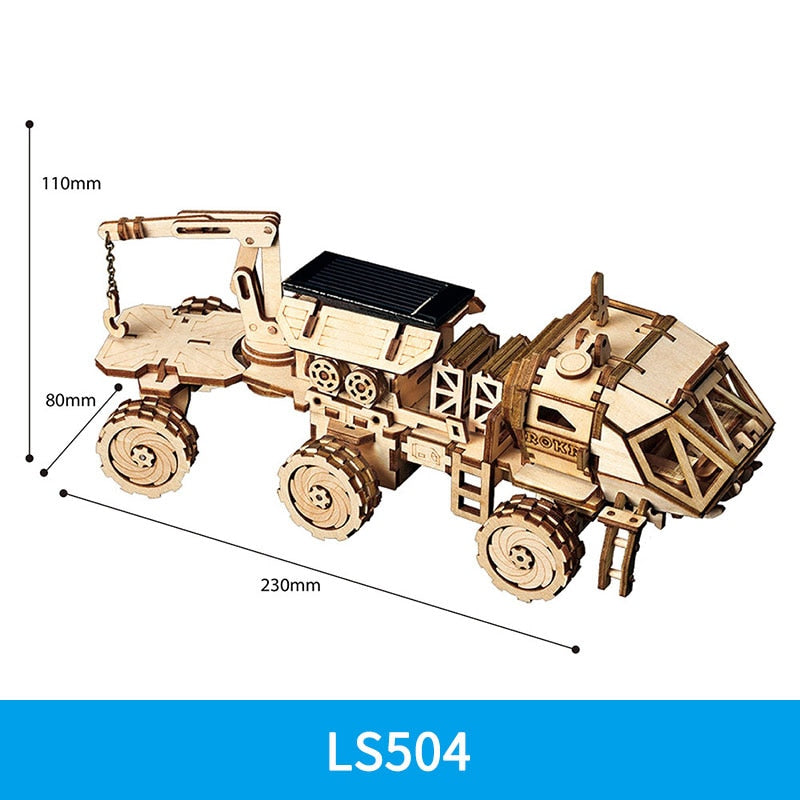 Robotime ROKR DIY Solar Energy Wooden Blocks Toys Model Building Kit Space Hunting Assembly Toys For Children Kids