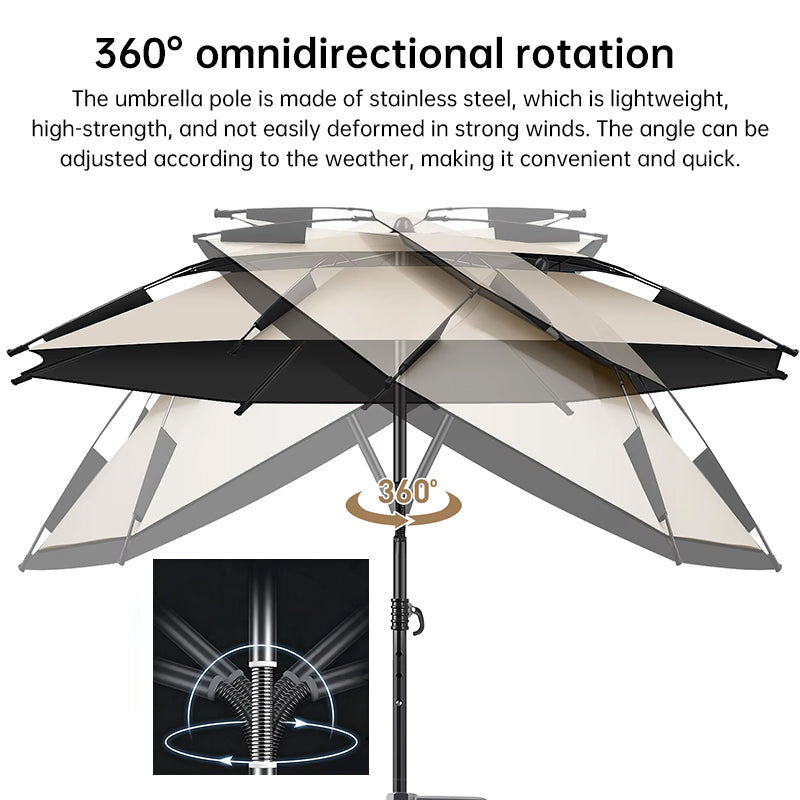 6.6FT Double Canopy Beach Umbrella – UV Protective, Waterproof Sun Shade for Garden, Camping & Fishing