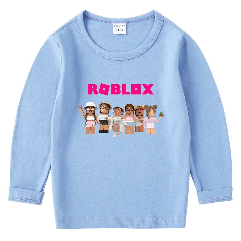 Children's cotton T-shirt with round neck and long sleeved base