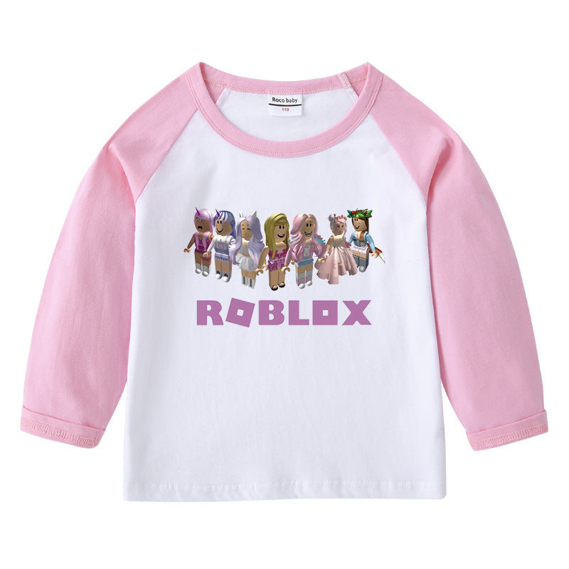 Children's T-shirt with round neck cartoon long sleeves