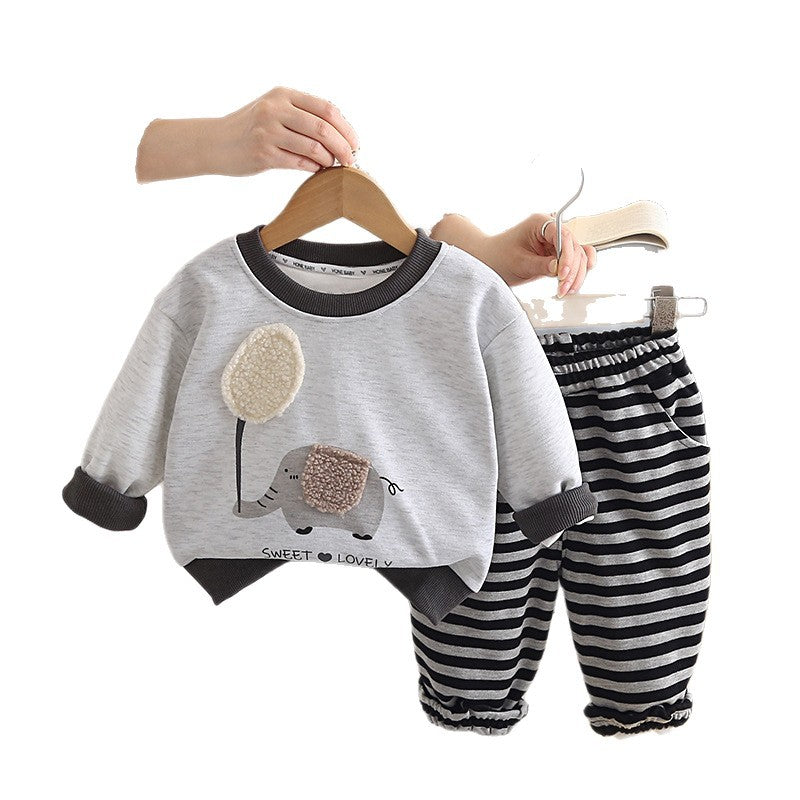 Cartoon long sleeved hoodie two-piece set for children's autumn clothing