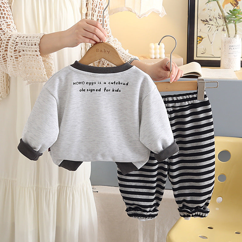 Cartoon long sleeved hoodie two-piece set for children's autumn clothing