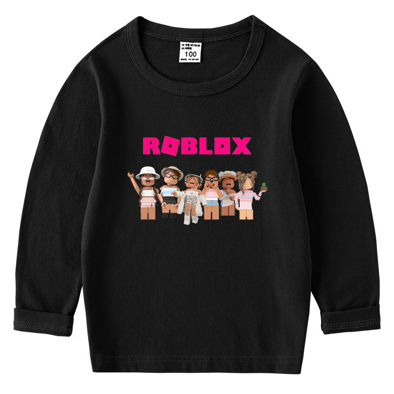Children's cotton T-shirt with round neck and long sleeved base