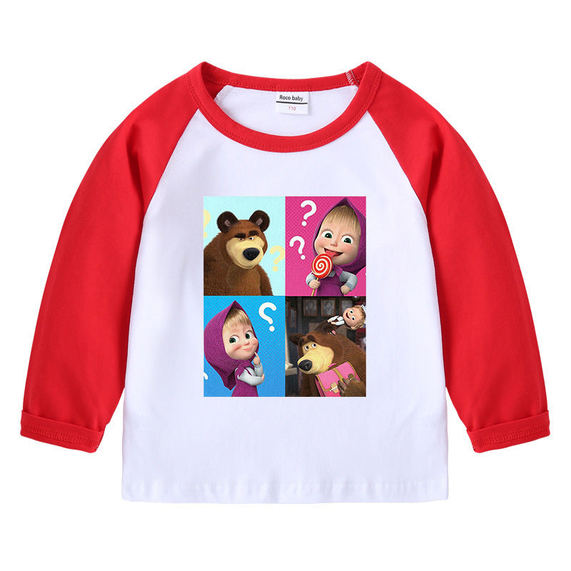 Children's T-shirt with round neck cartoon long sleeves