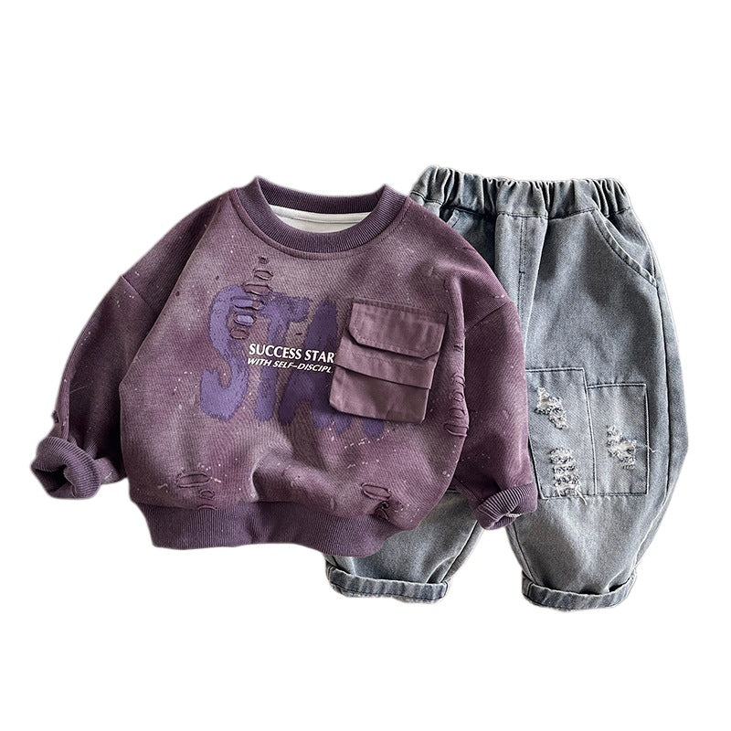 Children's hoodie long sleeved two-piece set