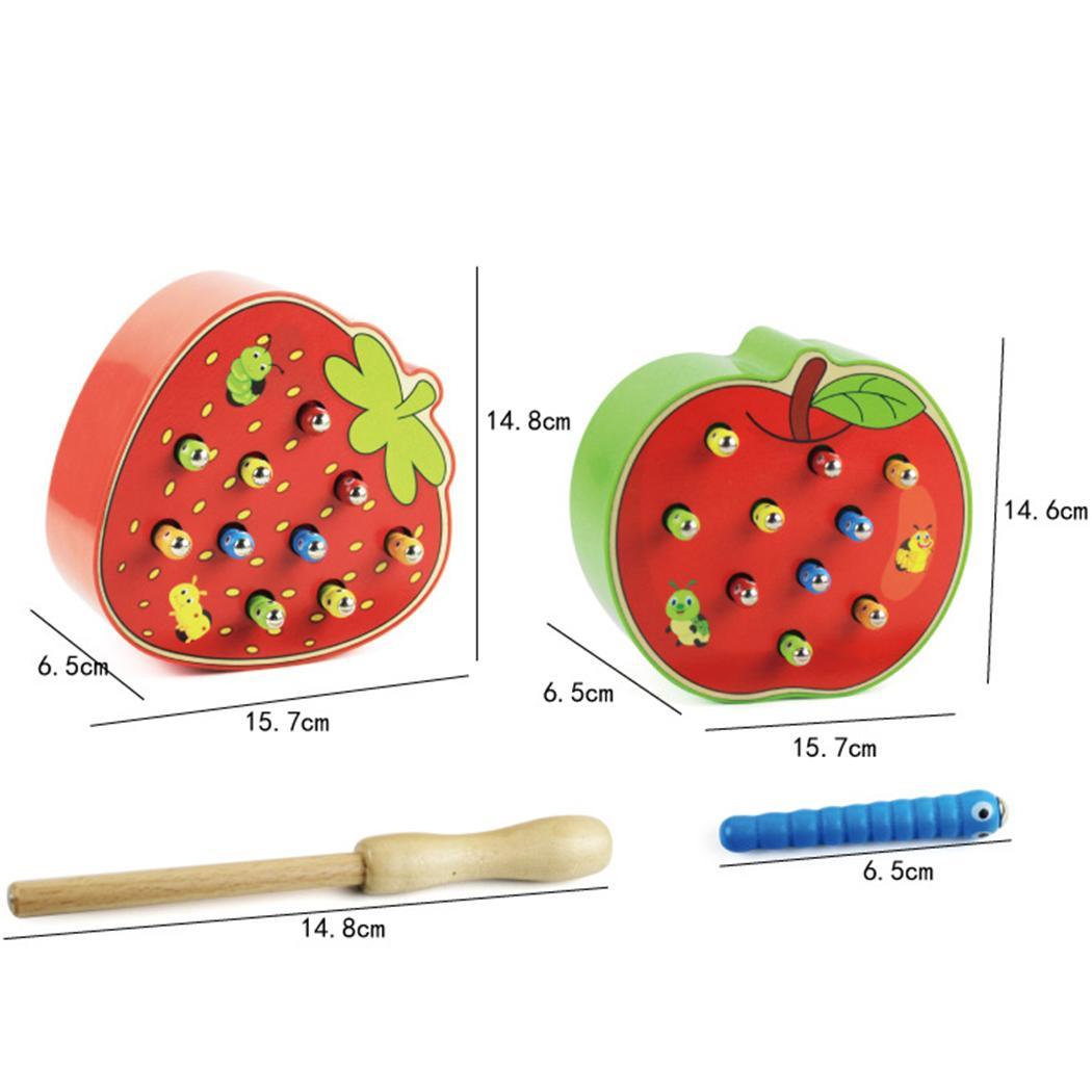 New Fruit Shape Kids Wooden Toys Catch Worms Games with Magnetic Stick Montessori Educational Creature Blocks Interactive Toys
