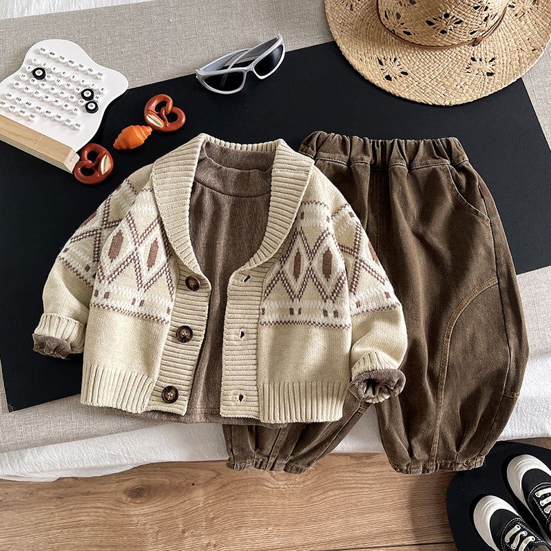 Casual sweater cardigan long sleeved three piece set