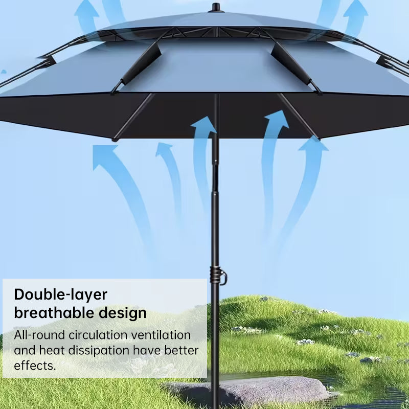 6.6FT Double Canopy Beach Umbrella – UV Protective, Waterproof Sun Shade for Garden, Camping & Fishing