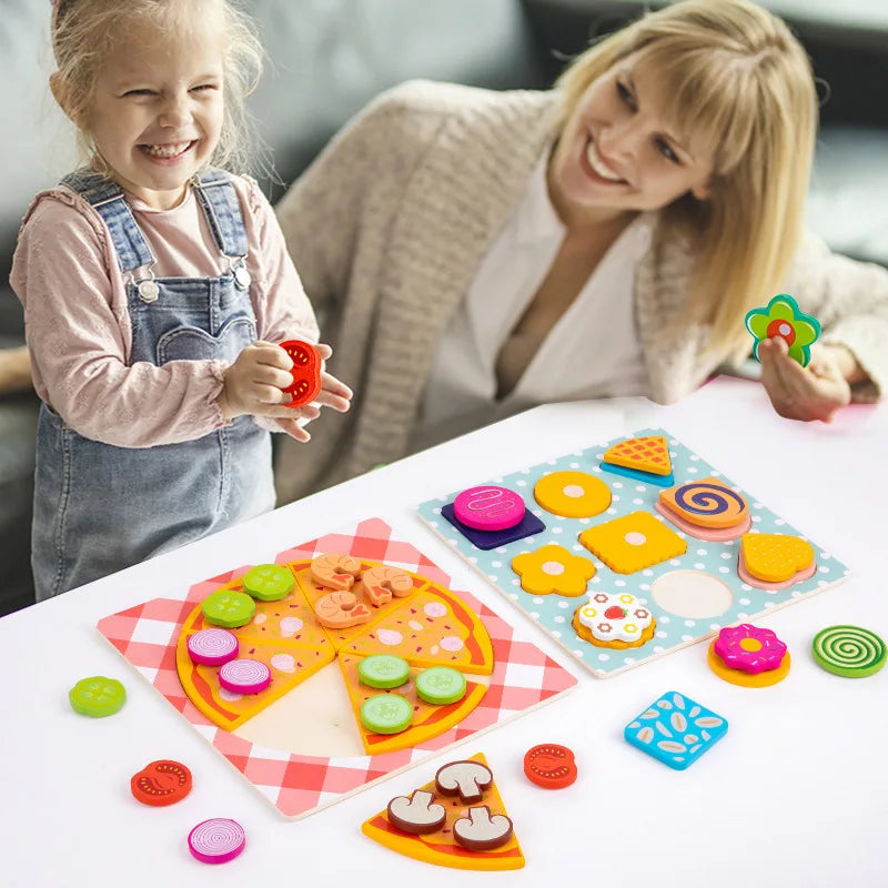 Wooden children's donuts puzzle puzzle toys pizza cookies set puzzle toys