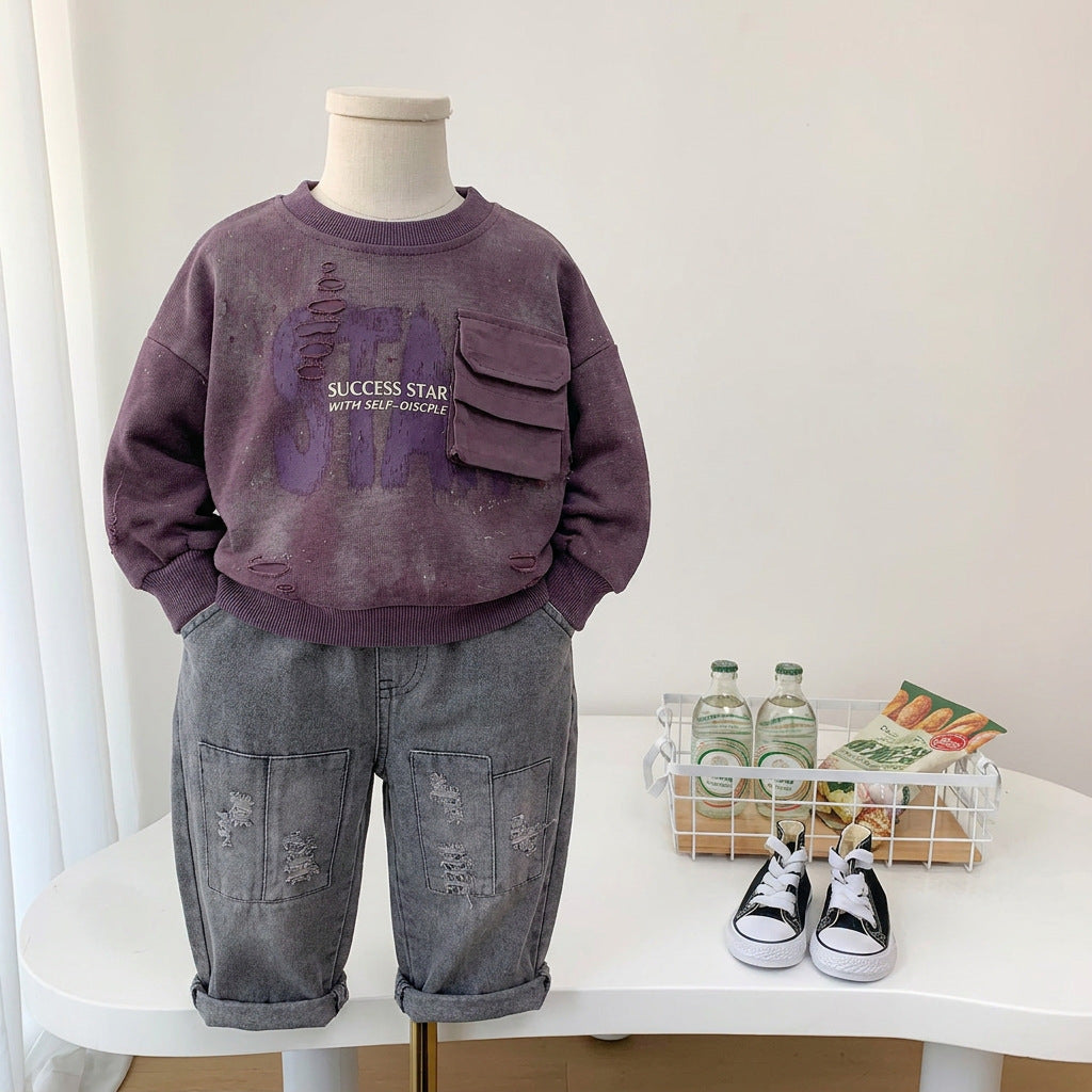 Children's hoodie long sleeved two-piece set