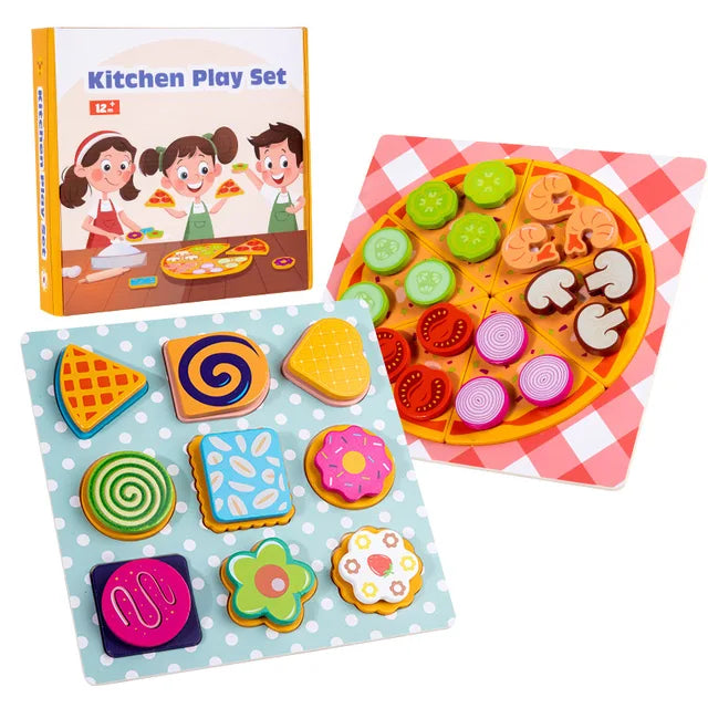 Wooden children's donuts puzzle puzzle toys pizza cookies set puzzle toys