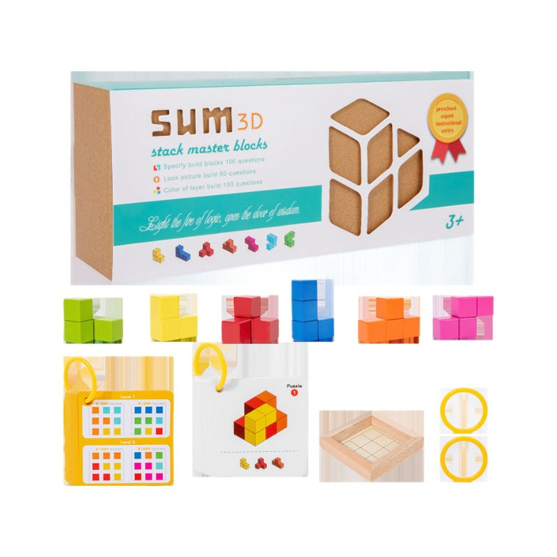 Wooden cube building blocks, spatial sense, concentration, thinking training, puzzle toys, enlightenment children's toys