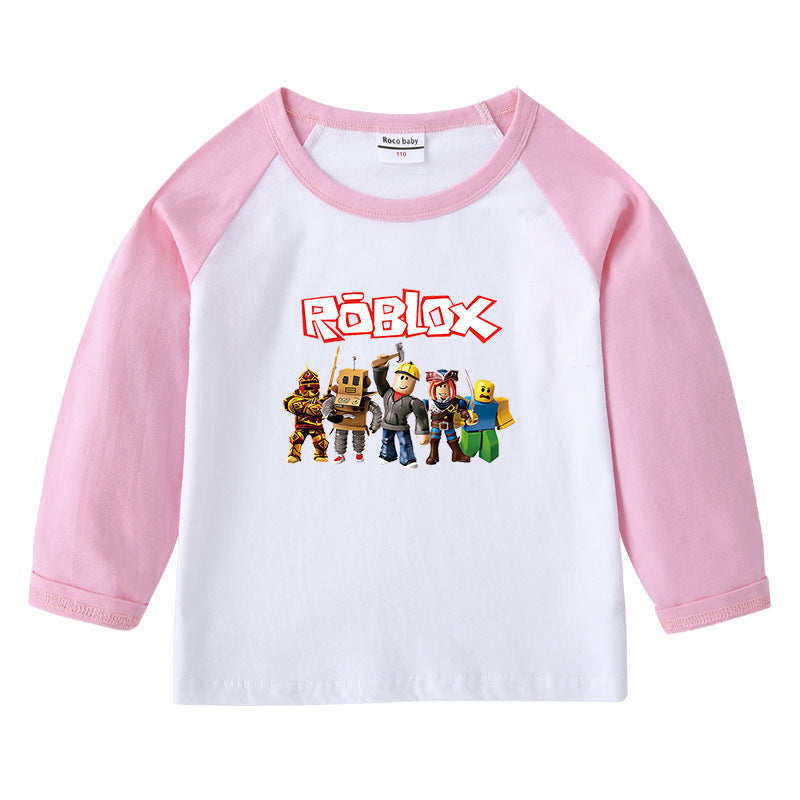 Children's T-shirt with round neck cartoon long sleeves