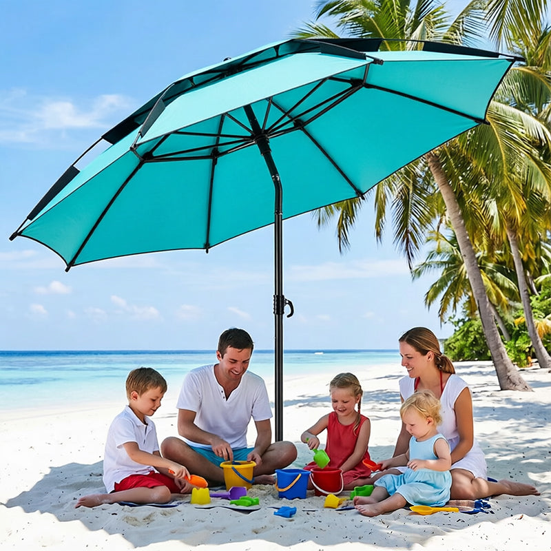 6.6FT Double Canopy Beach Umbrella – UV Protective, Waterproof Sun Shade for Garden, Camping & Fishing