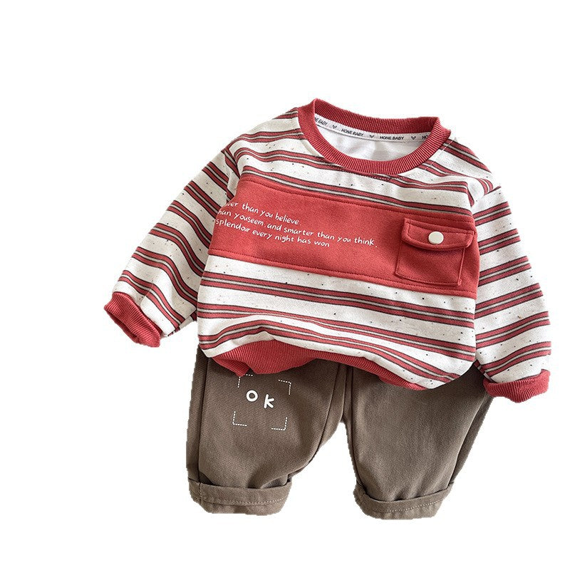 Striped hoodie long sleeved two-piece baby outfit