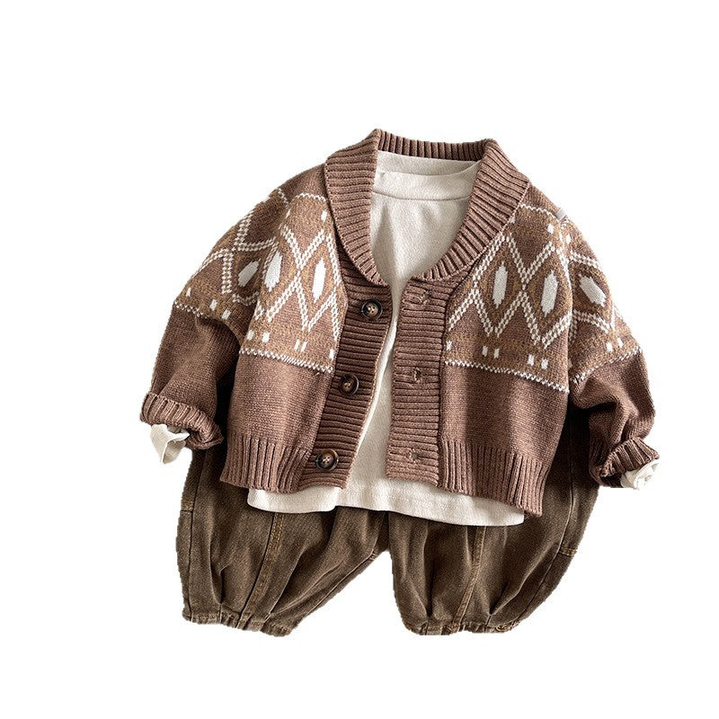 Casual sweater cardigan long sleeved three piece set