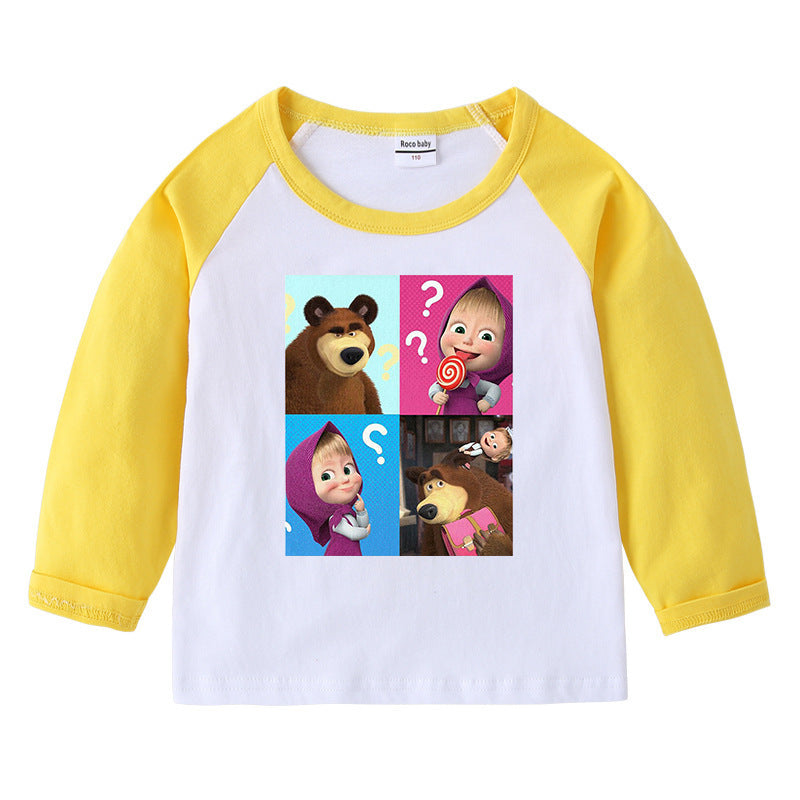 Children's T-shirt with round neck cartoon long sleeves