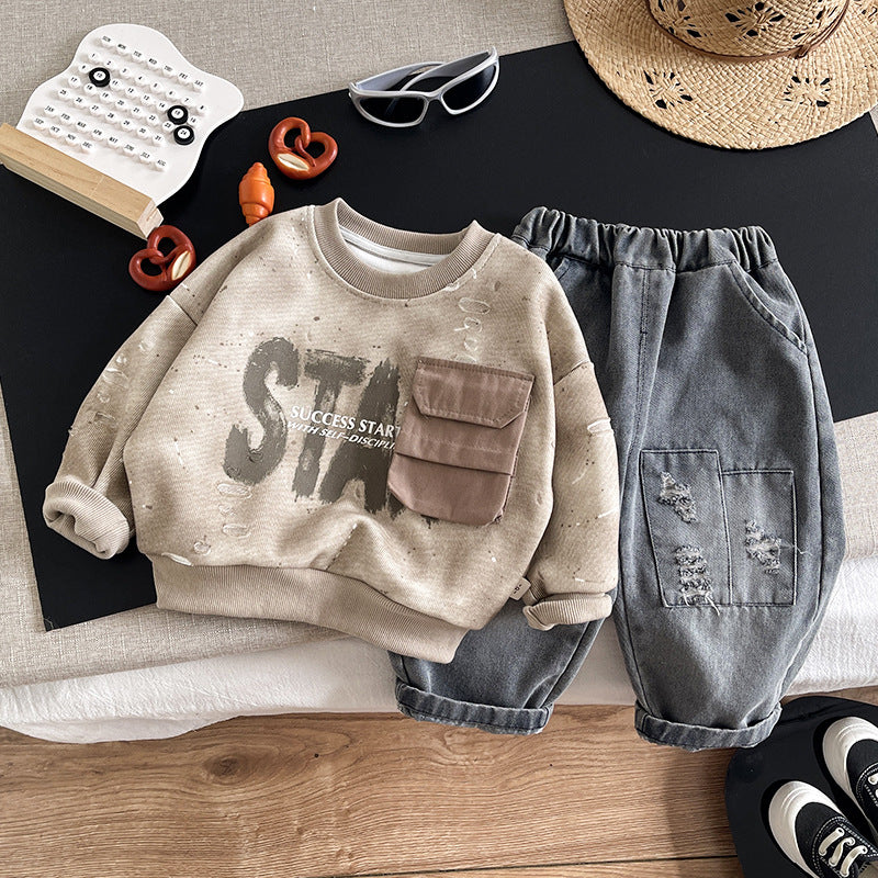 Children's hoodie long sleeved two-piece set