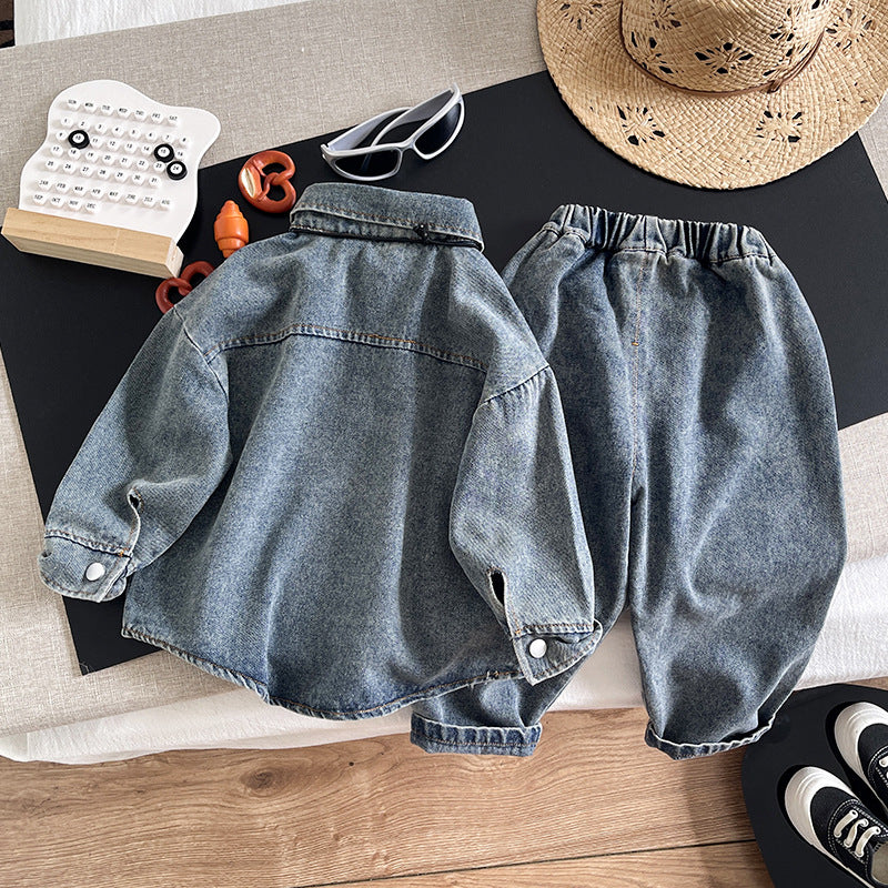 Autumn tie denim long sleeved two-piece set