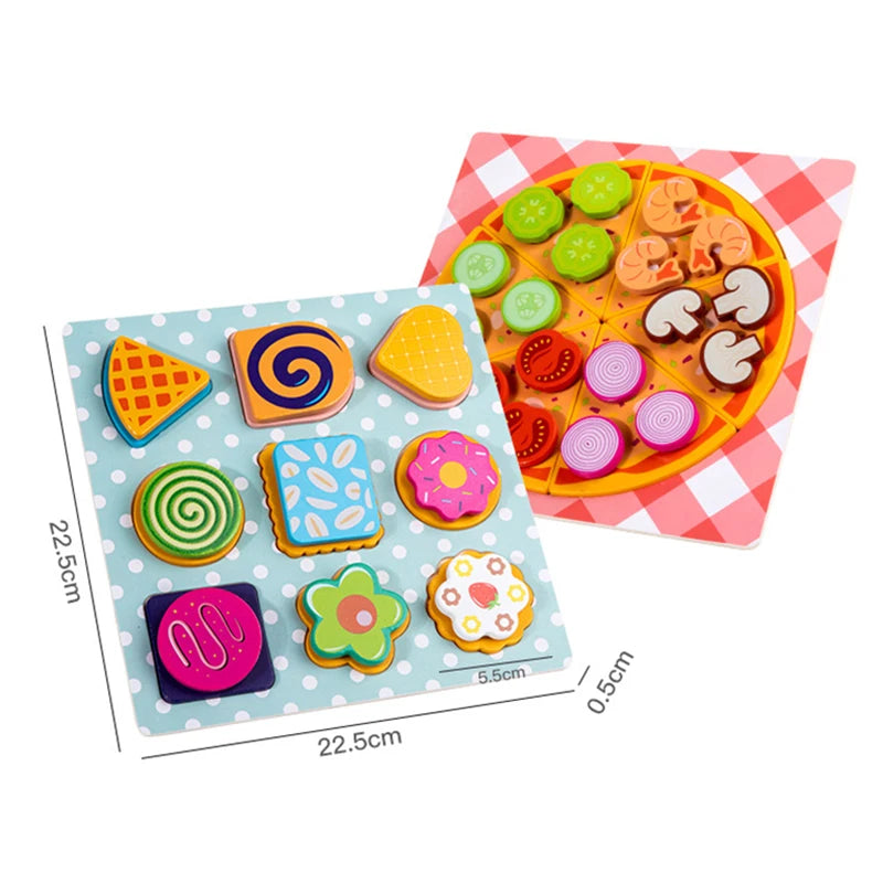 Wooden children's donuts puzzle puzzle toys pizza cookies set puzzle toys