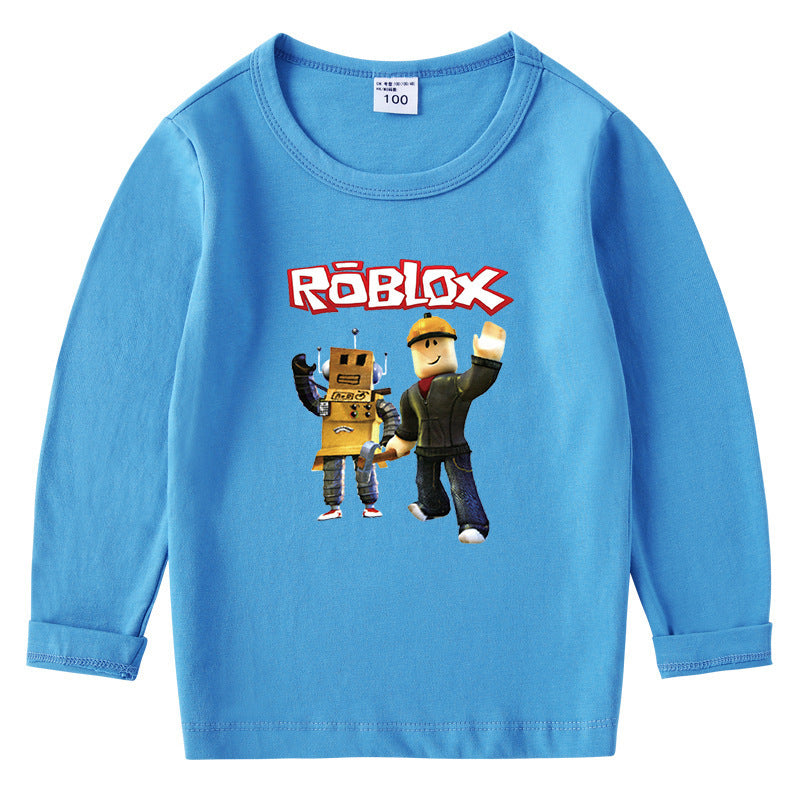 Children's cotton T-shirt with round neck and long sleeved base
