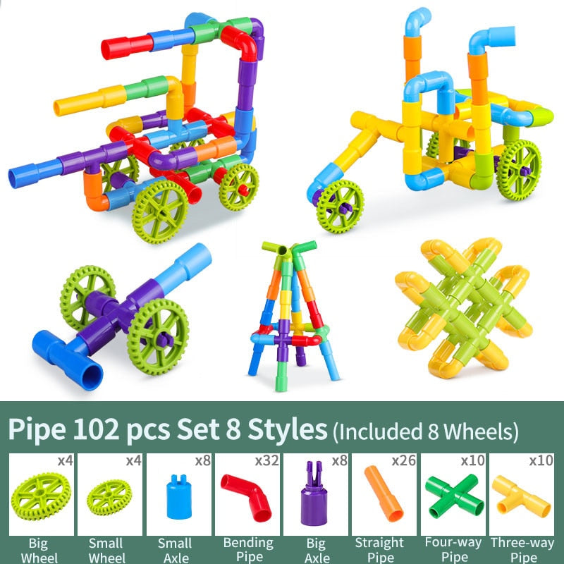 DIY Water Pipe Building Blocks Toys Enlightening Pipeline Tunnel Construction Educational STEM Designer Toys For Children Brick