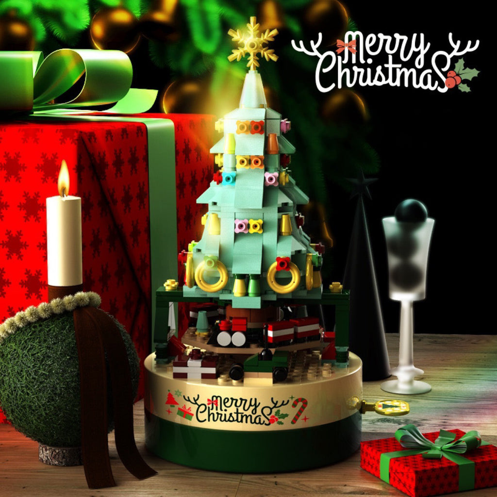 Christmas Tree Building Blocks Rotating Octagonal Box Children's Toys Educational Assembled Small Particles Ornaments