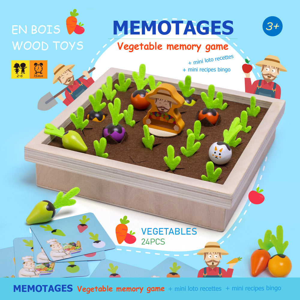Fun Vegetable Memory Chess Game Farm Pull Radish Board Game Children's Wooden Toys Enlightenment Early Education Educational Toys