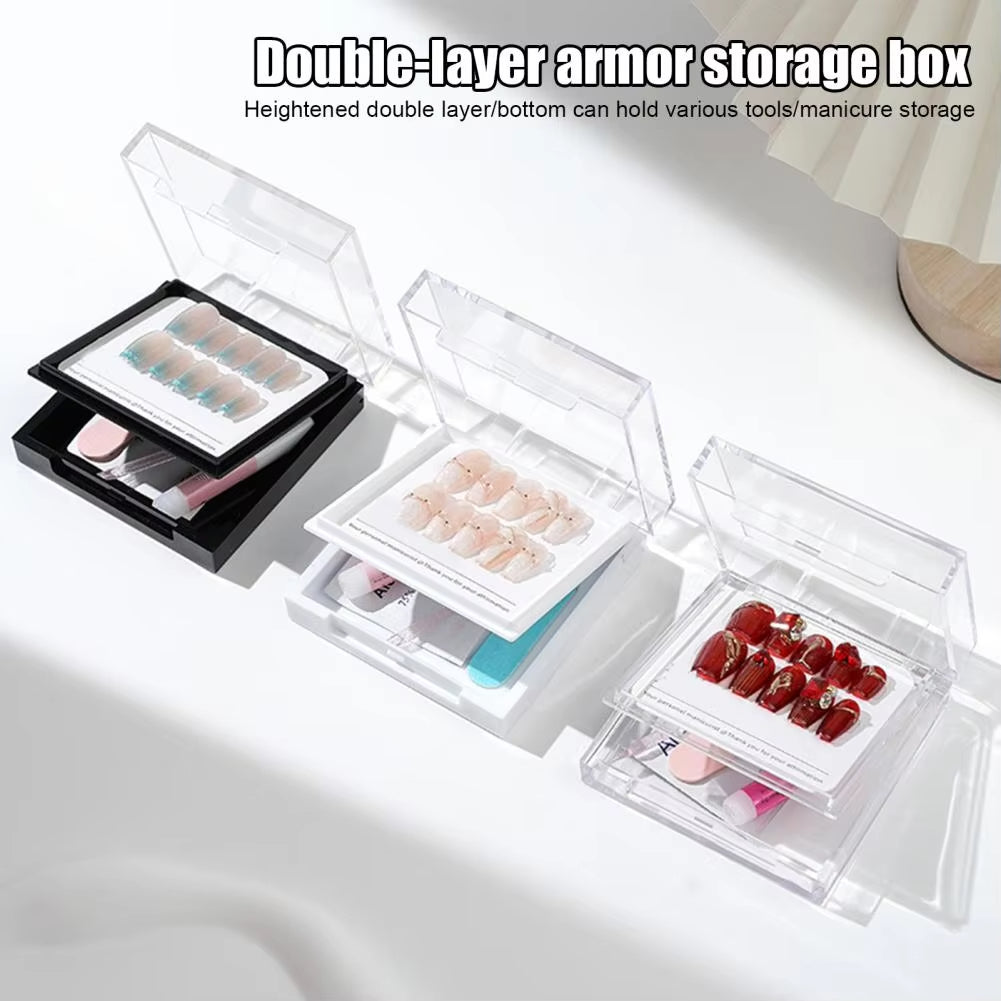 Acrylic Nail Display Box Double Layer Press on Nails Packaging Box Transparent Lid Nail Tips Storage Case False Nail Holder