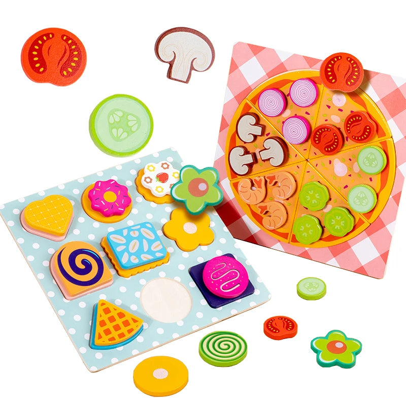 Wooden children's donuts puzzle puzzle toys pizza cookies set puzzle toys