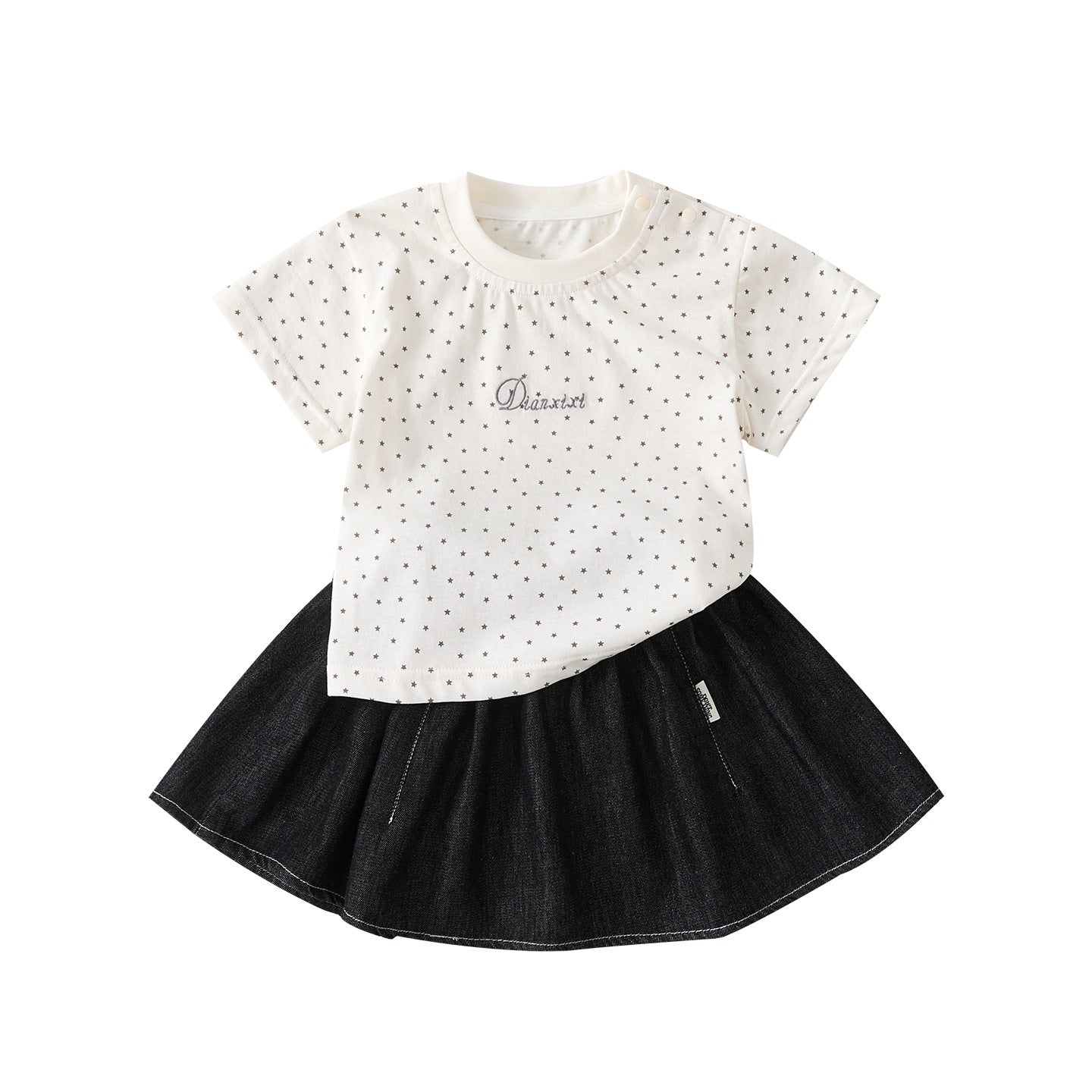Print Star Short Sleeve Baby Girl Summer Casual Stylish Denim Skirt