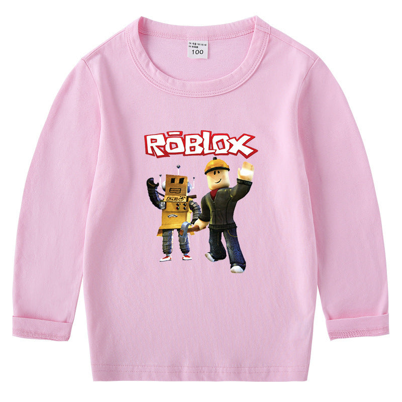 Children's cotton T-shirt with round neck and long sleeved base