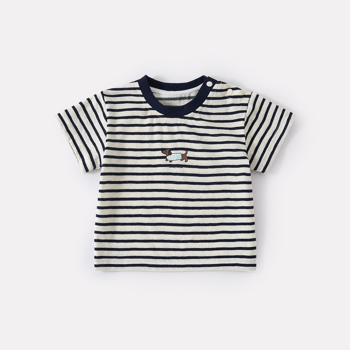 Lightweight Casual Cartoon Dog Stripe Short Sleeve T-Shirt with Stylish Versatile Denim Shorts