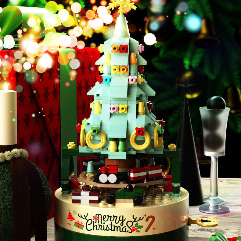 Christmas Tree Building Blocks Rotating Octagonal Box Children's Toys Educational Assembled Small Particles Ornaments