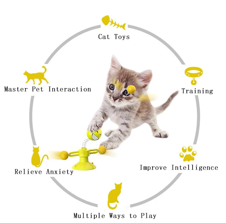 Mewoofun Smile Spring Man Cat Toys Feather Ball Strong Suction Rotate 360 Funny Pet Dog Kitten Interactive Training Toys