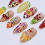 Almond Press On Nails Summer Fruit Design 10 Piece Set