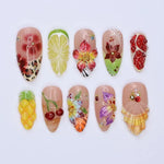 Almond Press On Nails Summer Fruit Design 10 Piece Set