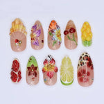 Almond Press On Nails Summer Fruit Design 10 Piece Set